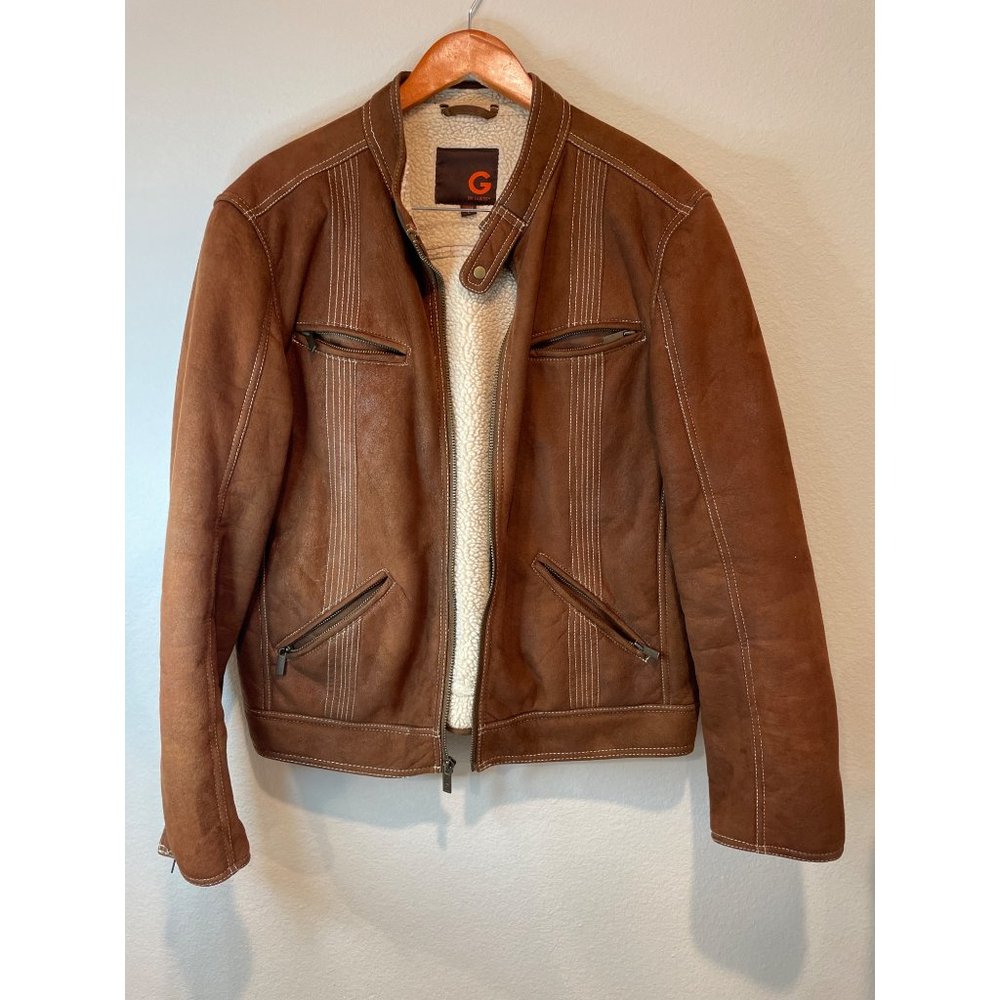 Guess Brown Faux Wool Faux Suede Contrast Stitching Jacket